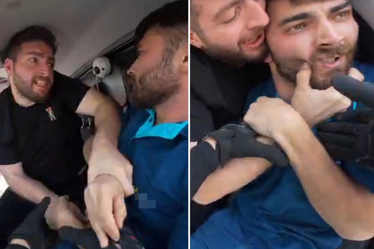 Otomobilinden inen sürücü, kamyonet sürücüsünü darbetti