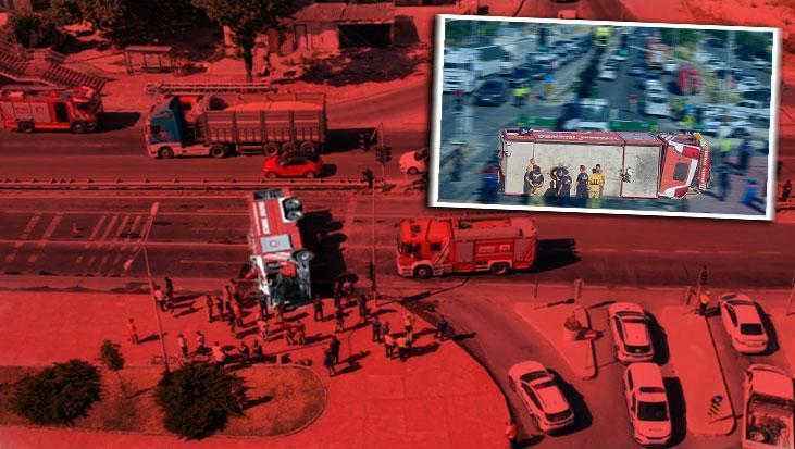 Yangın ihbarına gidiyorlardı! Kaza yapan itfaiye aracı yan yattı: 3 yaralı